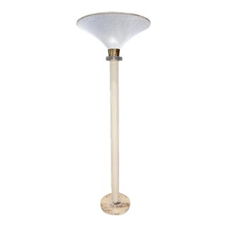 Vintage Lucite, Brass & Frosted Acrylic Torchiere Floor Lamp For Sale