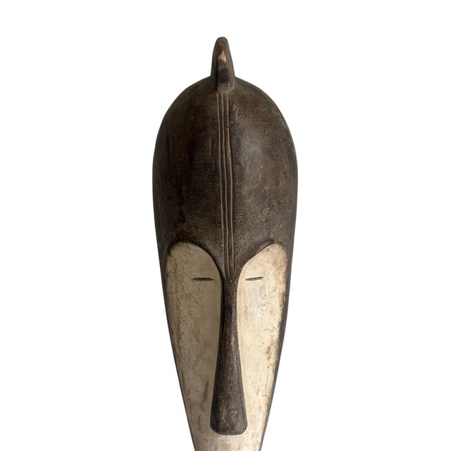 Vintage African Fang Elongated Face Wooden Mask Gabon 22" H For Sale - Image 4 of 5