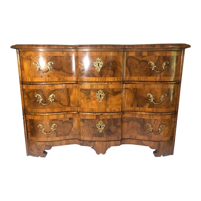 18th Century Austrian Rococo Walnut Inlaid Three-Drawer Chest For Sale