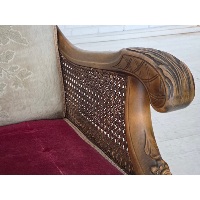 Wood Danish 3-Seater Sofa in Red Velour and Mesh, 1930s For Sale - Image 7 of 18