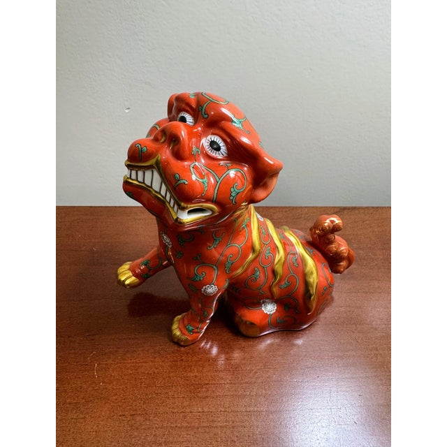 Herend Red Dynasty Foo Dog Guardian Lion Red Ground Hand Painted Porcelain For Sale - Image 9 of 15