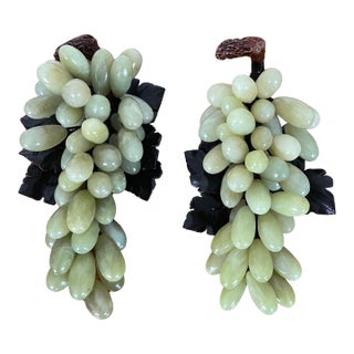1960s Pair of Jade Jadeite Large Grapes Sculptures Chinese For Sale