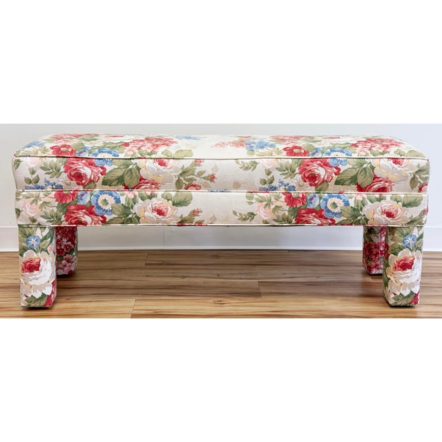 Vintage Floral Patterned Parsons Style Bench For Sale In Kansas City - Image 6 of 10