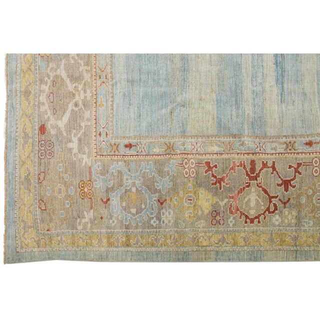 2010s Modern Blue Sultanabad Wool Rug With Floral Motif For Sale - Image 4 of 8
