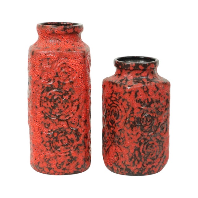 1960s Red Fat Lava Vases from Scheurich Jura, West Germany, 1960s, Set of 2 For Sale - Image 5 of 14