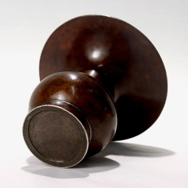 Antique Japanese Mixed Metals Copper & Silver Usubata Ikebana Flower Vase For Sale - Image 4 of 9