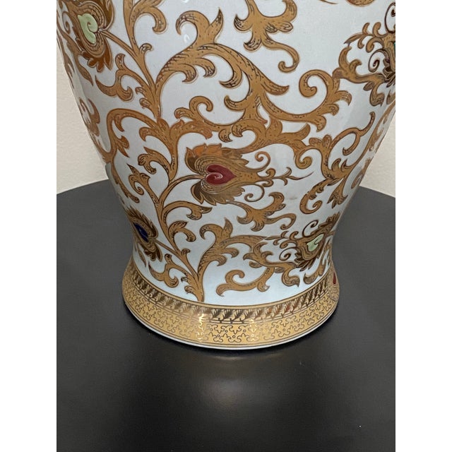 White Vintage Chinese White and Gilt Porcelain Lotus Scroll Vase For Sale - Image 8 of 15