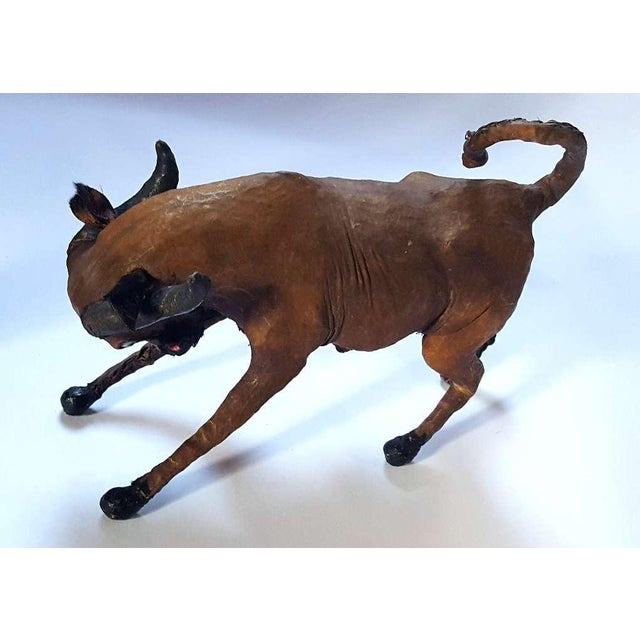 Early 20th Century Hand-Stitched Leather Bull Figure, Folk Art Sculptural Decorative Object, Early 20th Century. For Sale - Image 5 of 9