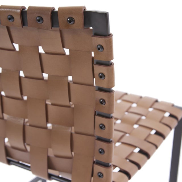 Irving Woven Leather Counter Stool For Sale In Chicago - Image 6 of 10