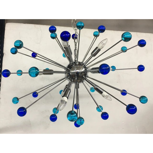 Murano Style Glass Sputnik Blue Italian Handmade Chandelier For Sale - Image 4 of 7