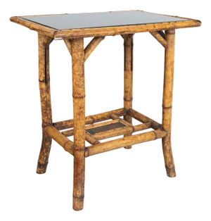Antique English Bamboo Side Table With Custom Glass Top