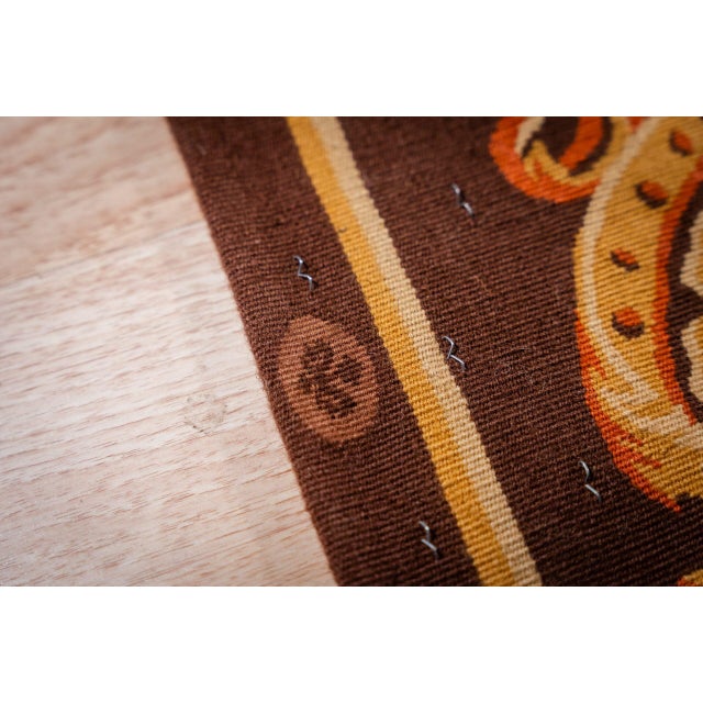 9x12 Vintage Aubusson Flat Weave Wool Rug, Brown Baroque Medallion For Sale - Image 11 of 14