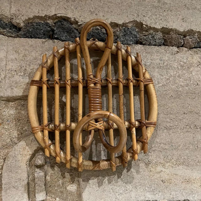 Brown 1950s French Rattan Bamboo Coat Racks Style Louis Sognot France For Sale - Image 8 of 12