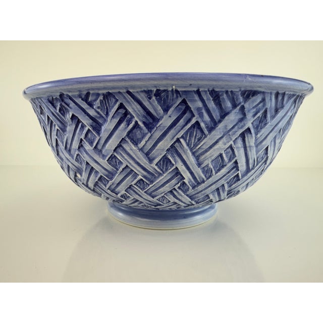 Blue Vintage Italian Blue Ceramic Basketweave Bowl For Sale - Image 8 of 11