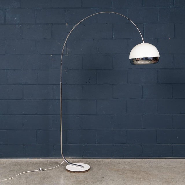 1970s Vintage Italian Chrome Arc Floor Lamp with Opaline Shade, 1970s For Sale - Image 5 of 18
