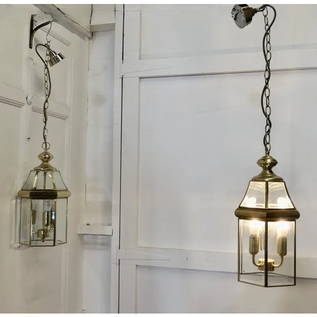 Art Deco Style Brass and Glass Hall Lanterns, 1970s, Set of 2 For Sale - Image 6 of 7