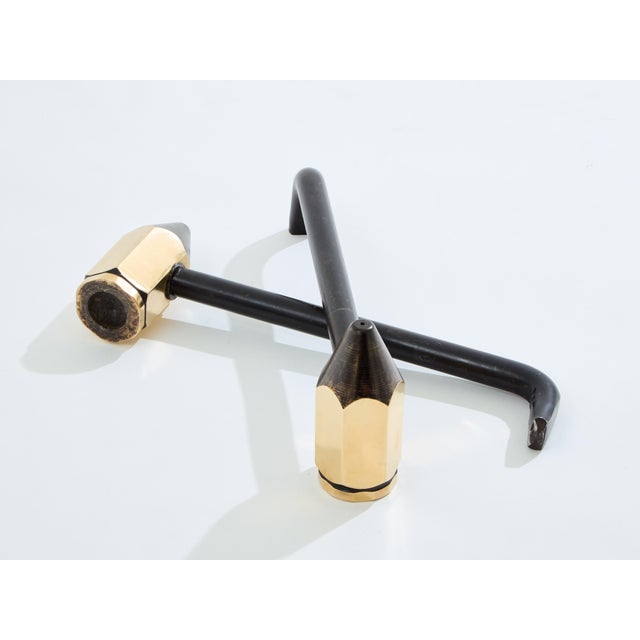 Brass Pencil Andirons Wrought Iron 1960s For Sale - Image 6 of 9