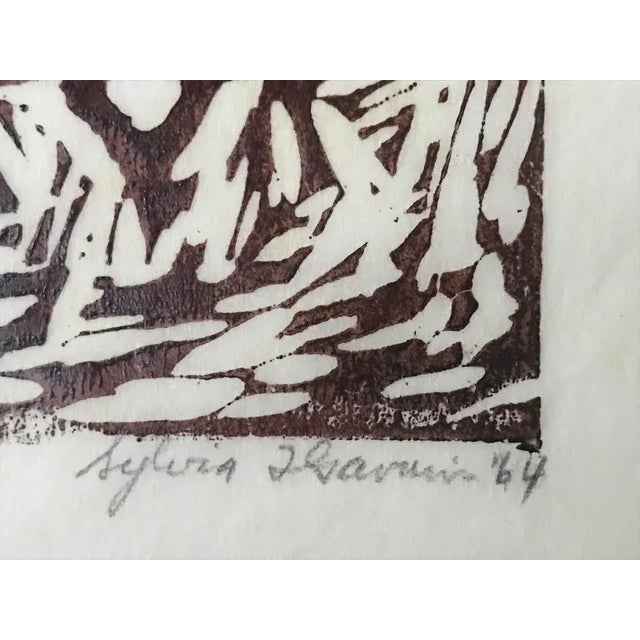 1960s Vintage Expressionist Wood Block Print in the Park by Sylvia T. Gavurin 1964 Artists Proof For Sale - Image 5 of 6