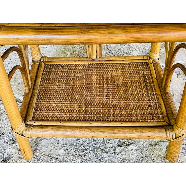 Brown Vintage Bamboo and Rattan Three-Tier Shelf, 1970s For Sale - Image 8 of 18