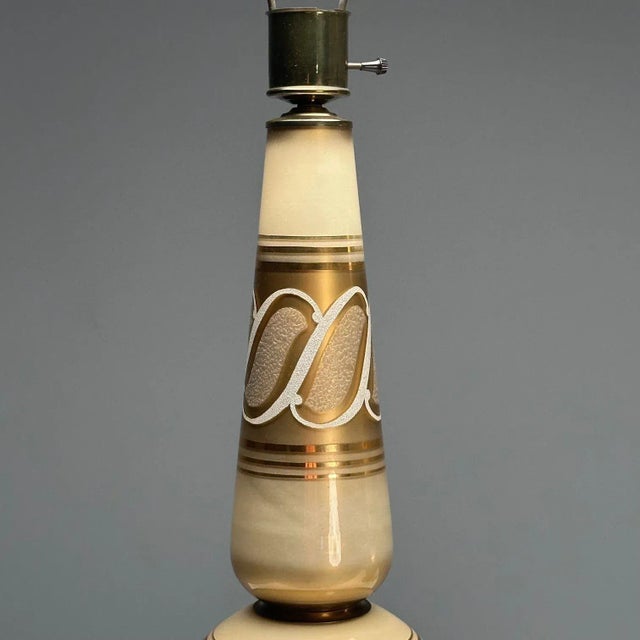 Glass Italian Mid-Century Modern, Large Table Lamps, Gold Glass, Brass, Italy, 1960s For Sale - Image 7 of 11