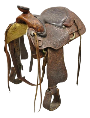 Vintage ML Leddy's Brown Tooled Leather Western Show Horse Saddle