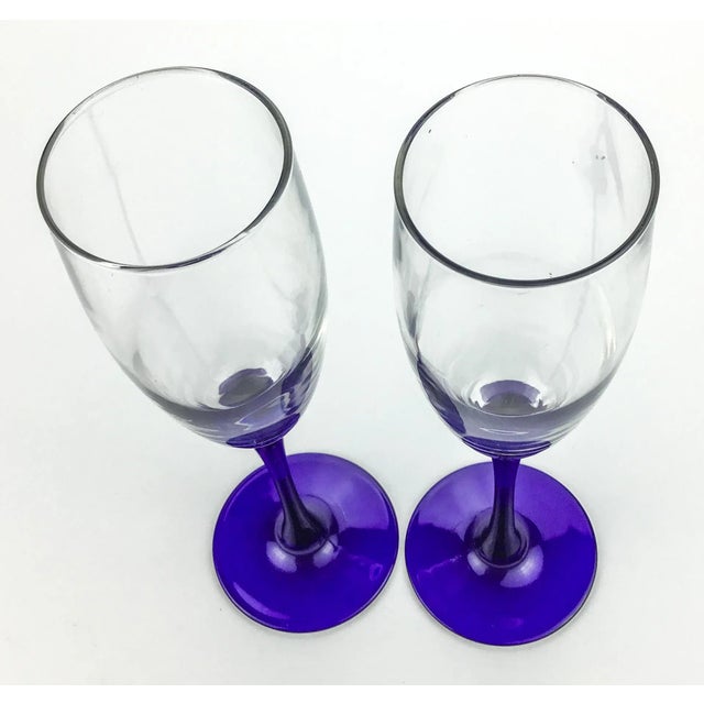 1980s Cobalt Stemware Champagne Flutes - a Pair For Sale - Image 5 of 11
