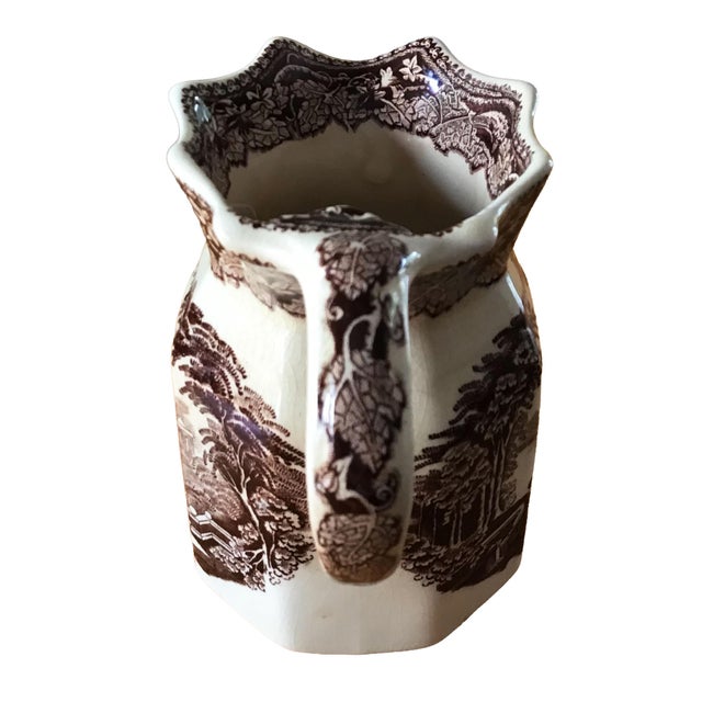 English Vintage 1940’s Mason’s Ironstone Brown and White Vista Pattern Jug For Sale - Image 3 of 7