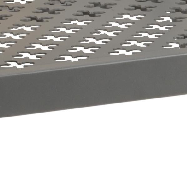 Accent bench in a dark steel finish with gold accents.