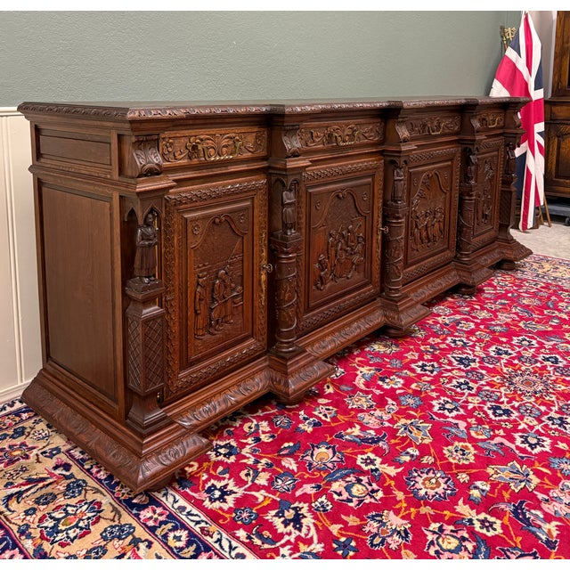 Antique French Breton Large Carved Sideboard Server Entry Buffet Oak c.1900-20s For Sale - Image 15 of 18
