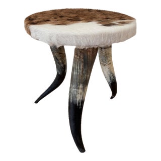 20th Century Vintage Western Cowhide and Bull Horn Side Table For Sale