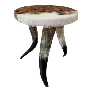 20th Century Vintage Western Cowhide and Bull Horn Side Table