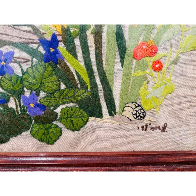 1970s VTG 1970s Paragon Forest Reborn Crewel Framed Wow! Signed and Dated Embroidery For Sale - Image 5 of 7