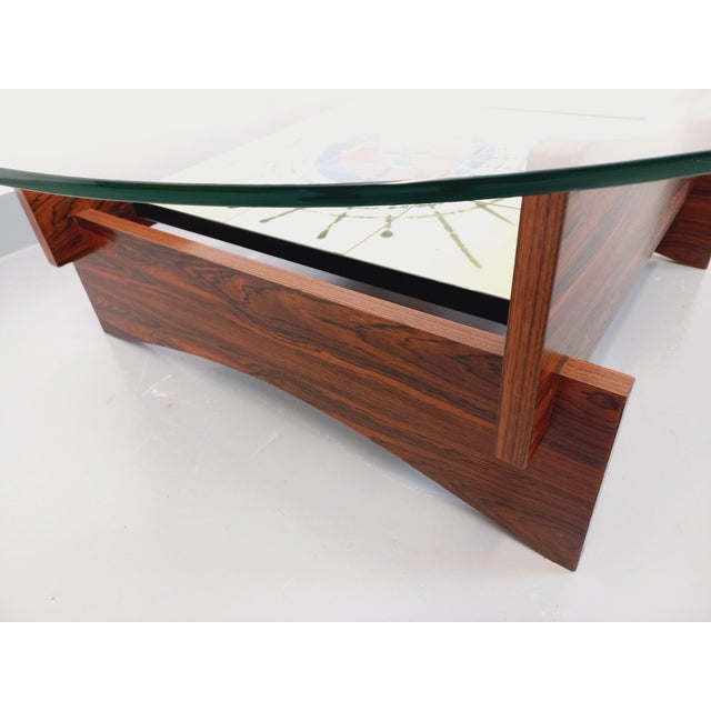 Vintage Round Coffee Table in Rosewood and Ceramic from Vallauris, 1970s For Sale - Image 9 of 18