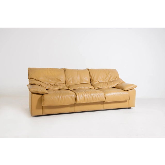 Animal Skin Vintage Italian Camel Colored Leather 3-Seat Sofa, 1970s For Sale - Image 7 of 8