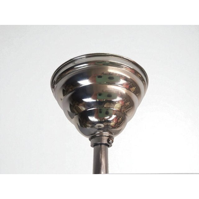 Silver Art Deco Portuguese Oval White Opaline Glass Hanging Lamp, 1950s For Sale - Image 8 of 9