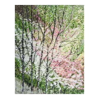 Mid 20th Century Imrpessionsit Pink and White Forest Landscape Painting For Sale