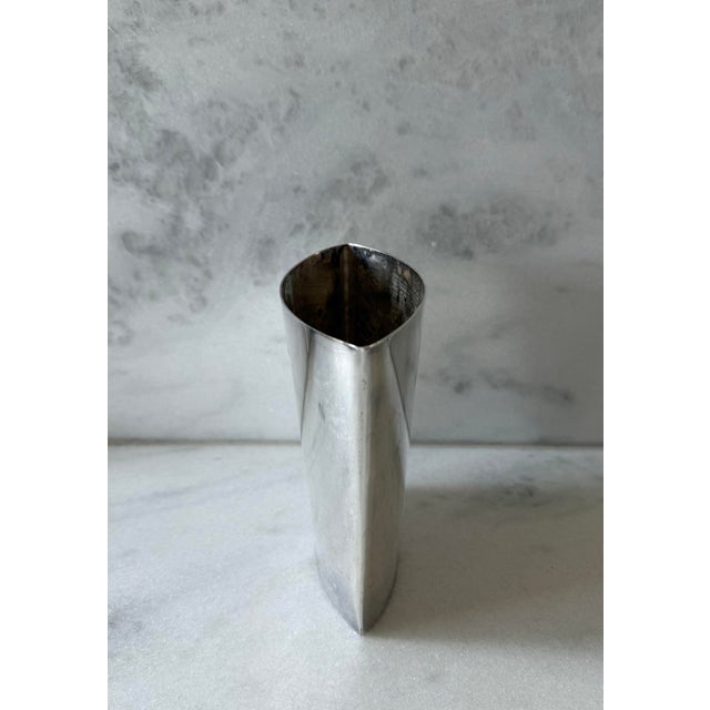 Mid-Century Modern Mid Century Modernist Silver Metal Vase For Sale - Image 3 of 9