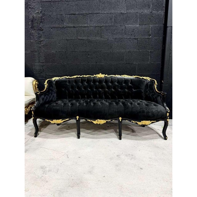 Transform your space with the captivating allure of this grand Gothic French sofa, where dark romance meets timeless...