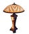 Large Vintage Arts & Crafts Inspired Basket Weave Stained Glass Bronzed Metal Table Lamp For Sale In Greenville, SC - Image 6 of 6