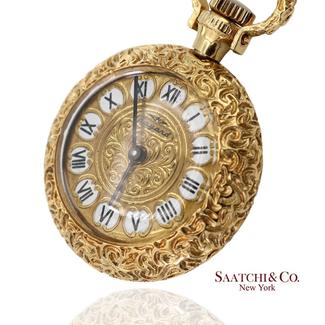 18k 750 Yellow Gold Enamel Pocket Watch Pendant Necklace For Sale In New York - Image 6 of 14