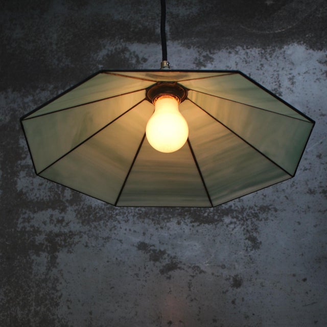 1920s Art Deco Marble Opaline Stained-Glass Pendant Lamp For Sale - Image 5 of 7