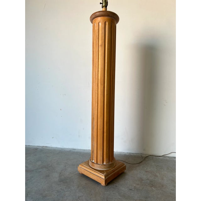Hollywood Regency Carved Wood Column Floor Lamp For Sale - Image 4 of 13
