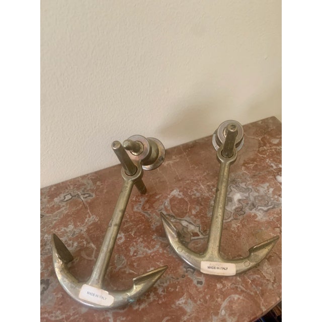 Metal Pair of Mid-Century Italian Brass Anchor Candlestick Holders For Sale - Image 7 of 8