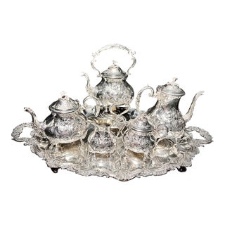 Antique Silver Plated Turton 19th Century Embossed Large Tea and Coffee Set - 6 Piece Set For Sale