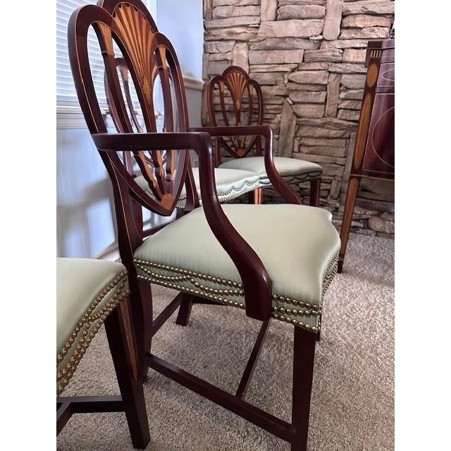 1990s Baker Inlaid Mahogany Norfolk Hepplewhite Dining Room Chairs For Sale - Image 12 of 17