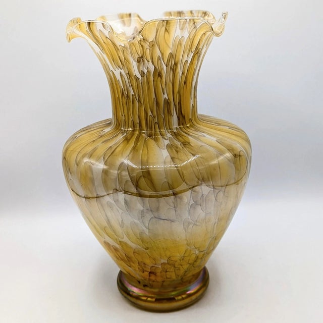 1990s Vintage MCM Murano Style Ruffled Top Swirl Vase For Sale - Image 5 of 5