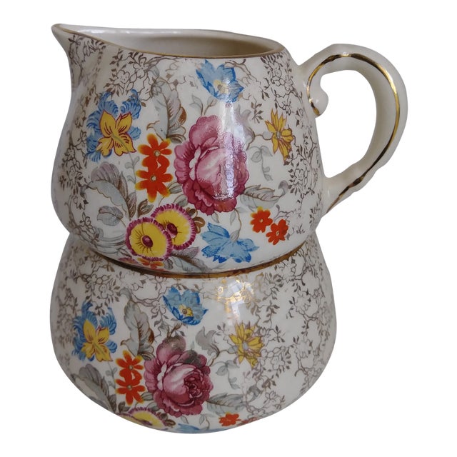 1940's Sandland Ware Floral Gilt and Chintz Rose Stackable Cream and