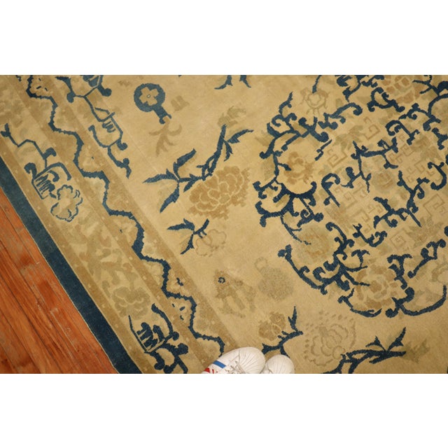Fine Beige Blue Antique Indo-Chinese Rug - 6'6" x 9'4" For Sale - Image 4 of 18