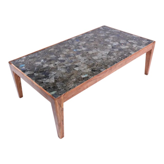 Mid-Century Modern Handcrafted Labradorite Inlay Coffee Table For Sale