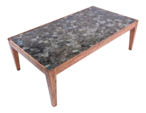 Mid-Century Modern Handcrafted Labradorite Inlay Coffee Table